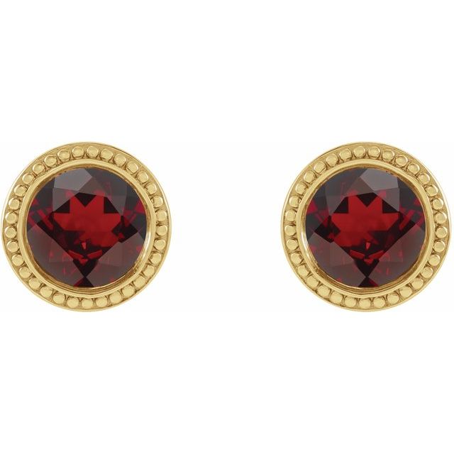 14K Yellow Gold 5 Mm Round Friction Back Polished Natural Mozambique Garnet Bezel-Set Earrings