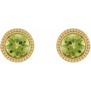 14K Yellow Gold Round 4 Mm Natural Peridot Bezel-Set Earrings