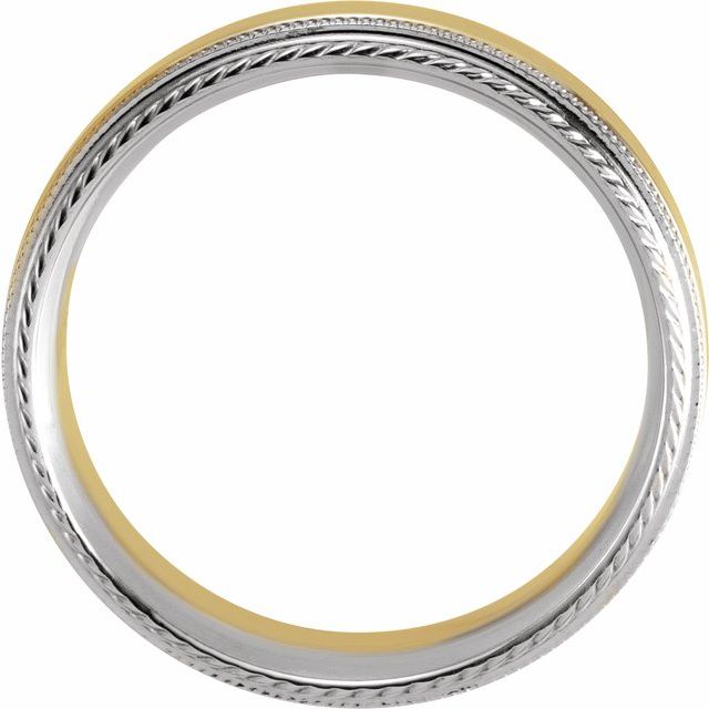 14K White/Yellow/White 6 Mm Polished Milgrain Rope Stepped Edge Comfort-Fit Band, Size 10.5
