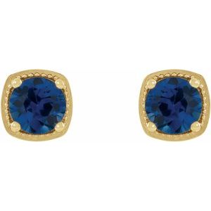 14K Yellow Gold Round 4.5 Mm Natural Blue Sapphire Earrings