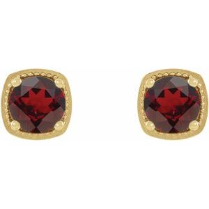 14K Yellow Gold Round 5.5 Mm Natural Mozambique Garnet Earrings