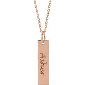 18K Rose Gold-Plated Sterling Silver 20x5 mm Engravable Bar 20" Necklace