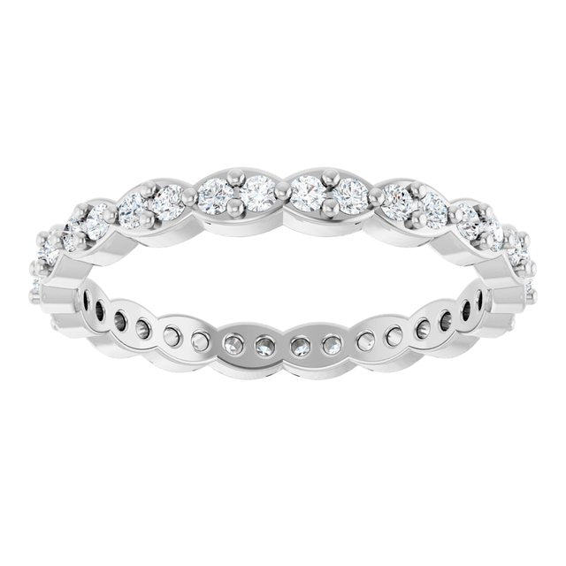 14K White Gold Round 1.5 Mm Si2-Si3, G-H Polished 1/2 Ctw Natural Diamond Eternity Band, Size 7