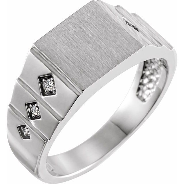 14K White Gold Round Polished Signet Ring, Size 11