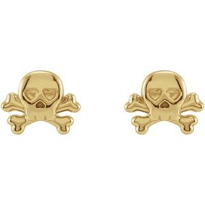 14K Yellow Gold 7.5 X 6.12 Mm Pair Friction Backs Polished Petite Skull And Crossbones Earrings