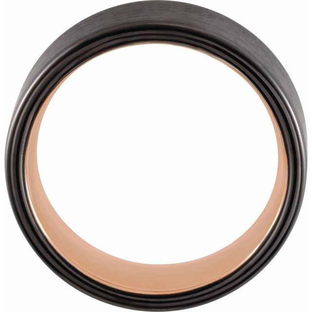 18K Yellow Gold & Black PVD Tungsten 8 Mm Polished Comfort-Fit Flat Band With Satin Finish
