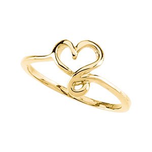 14K Yellow Gold Polished Open Heart Ring Size 6