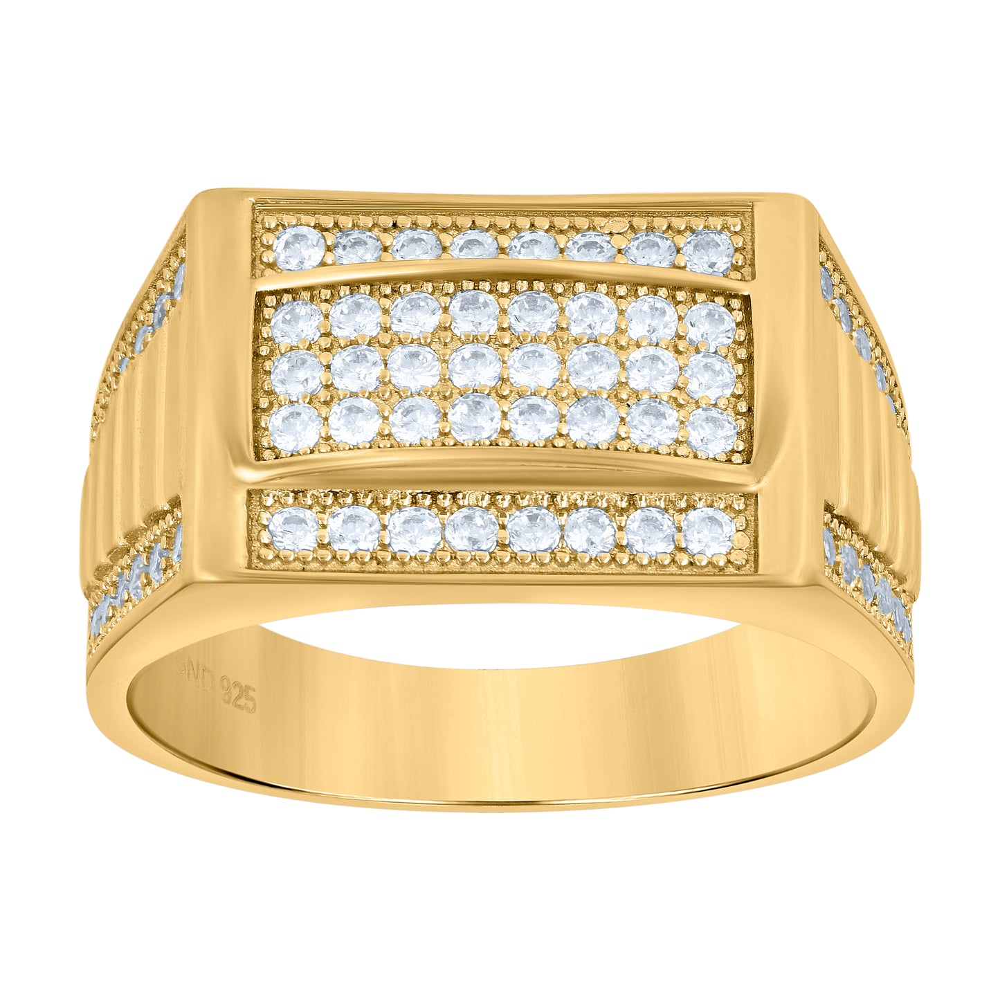 Sterling Silver Mens Cubic Zirconia Two-Tone Rectangle Head Ribbed Sizes 7 To 12-9.5mm Bridal Anniversary Wedding Engagement Band Ring