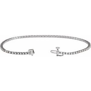 14K White Gold Round 1.4Mm G-H I1 Natural Diamond Line Bracelet, Length: 7.25 In