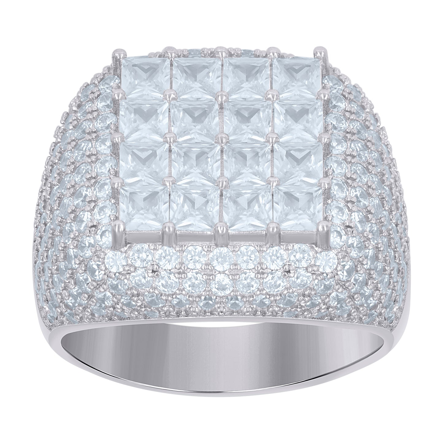 Sterling Silver Mens Cubic Zirconia Princess-Cut Square Sizes 6 To 12-12.5mm Bridal Anniversary Wedding Engagement Band Ring