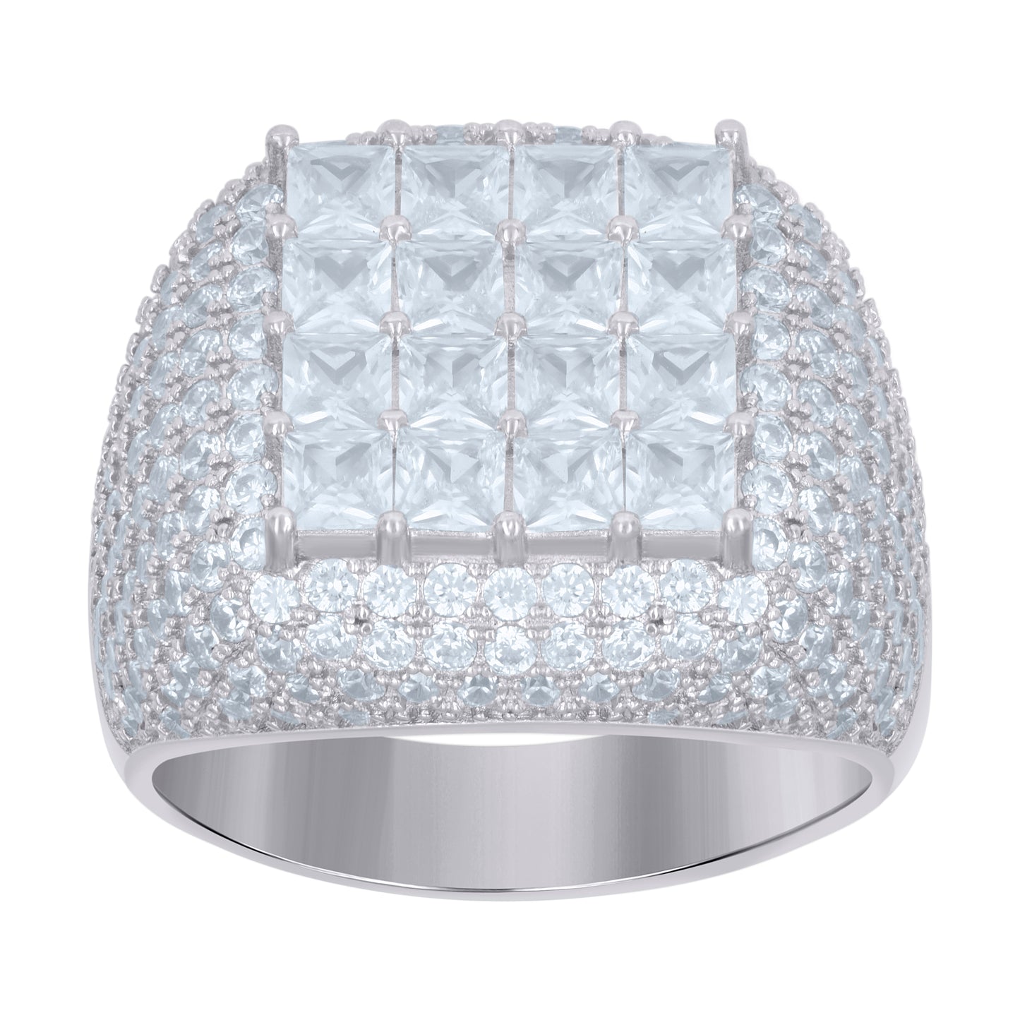 Sterling Silver Mens Cubic Zirconia Princess-Cut Square Sizes 6 To 12-12.5mm Bridal Anniversary Wedding Engagement Band Ring