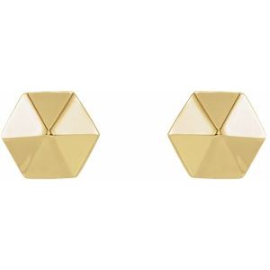 14K Yellow Gold Hexagon Shape Stud Earrings