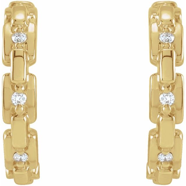14K Yellow Gold 1.1 Mm Round Friction Back Polished .04 Ctw Natural Diamond Link Hoop Earrings