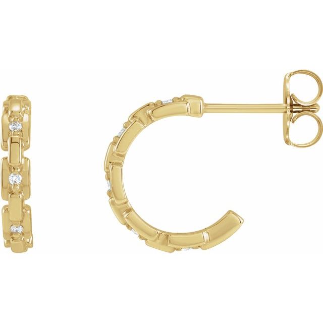14K Yellow Gold 1.1 Mm Round Friction Back Polished .04 Ctw Natural Diamond Link Hoop Earrings