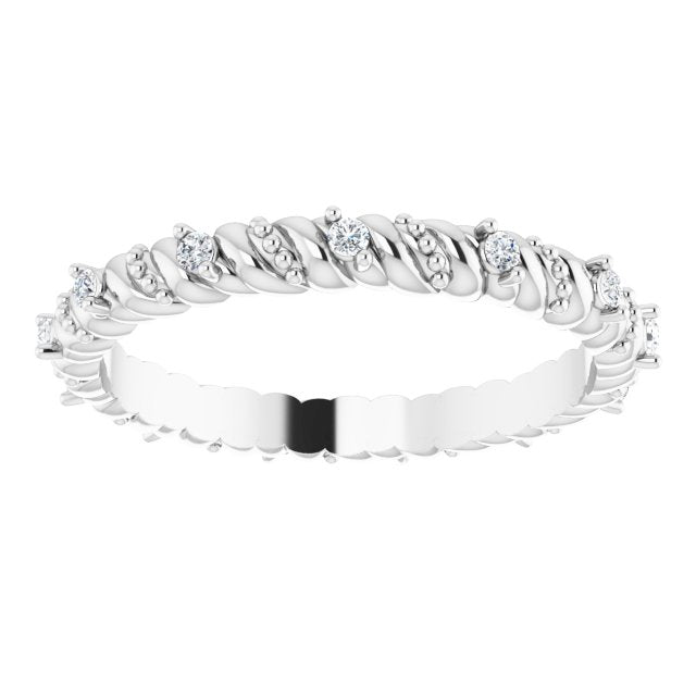 14K White Gold Round 1.2 Mm Si2-Si3, G-H Polished 1/10 Ctw Natural Diamond Accented Eternity Band, Size 6