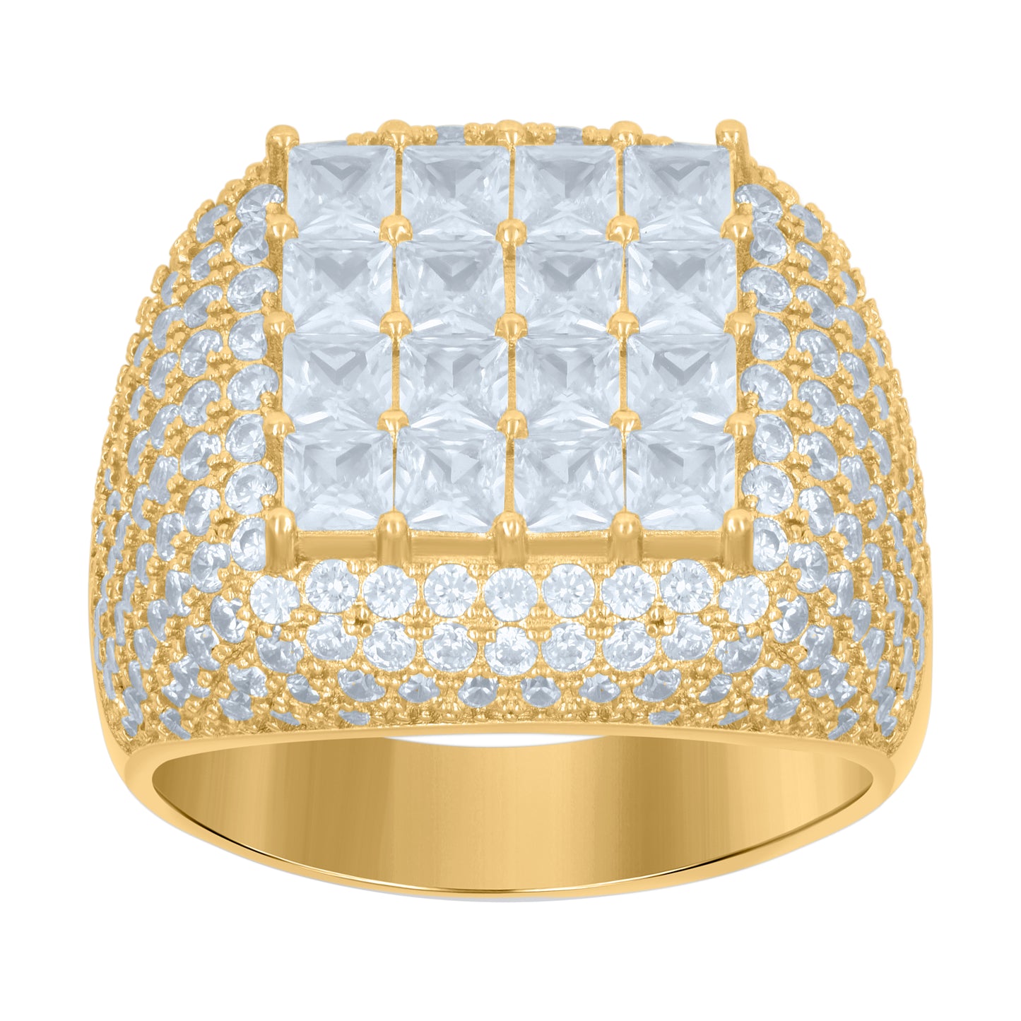 Sterling Silver Mens Cubic Zirconia Two-Tone Princess-Cut Square Sizes 6 To 12-12.5mm Bridal Anniversary Wedding Engagement Band Ring
