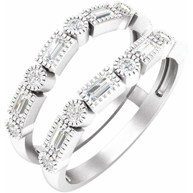 14K White Or Rose Gold Straight Baguette 2.8 X 1.4 Mm Polished 1/2 Ctw Natural Diamond Ring Guard, Size 7