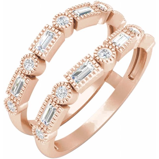 14K White Or Rose Gold Straight Baguette 2.8 X 1.4 Mm Polished 1/2 Ctw Natural Diamond Ring Guard, Size 7