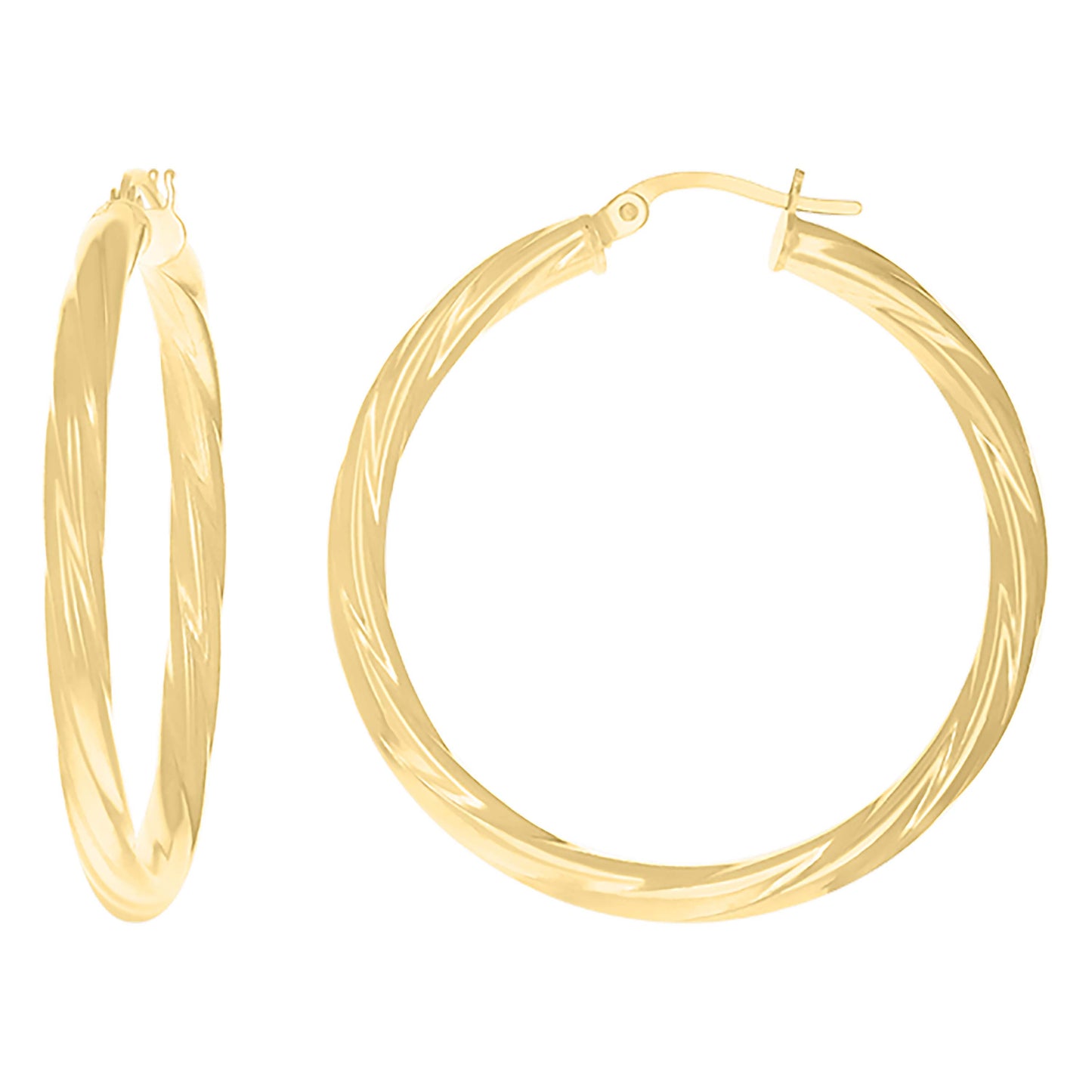 10K Yellow Gold Womens Twisted Tube 3mm Hinged Hoops Huggies