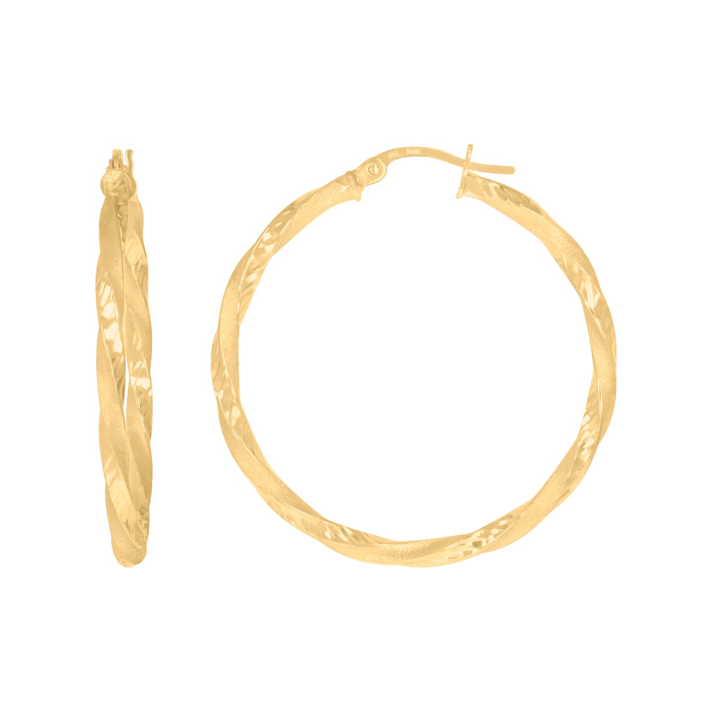 10K Yellow Gold Womens Twisted Tube Diamond-cut Brushed 2mm Hinged Hoops Huggies