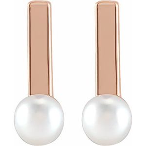 14K Rose Gold Pearl 3 Mm Cultured White Seed Pearl Bar Earrings