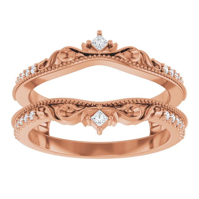 14K Rose Gold Square 1.5 X 1.5 Mm Polished 1/6 Ctw Natural Diamond Floral Ring Guard, Size 7