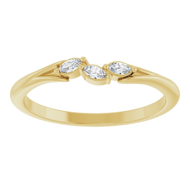 14K Yellow Gold Marquise 3 X 1.5 Mm Polished 1/10 Ctw Natural Diamond Nature Inspired Ring, Size 7