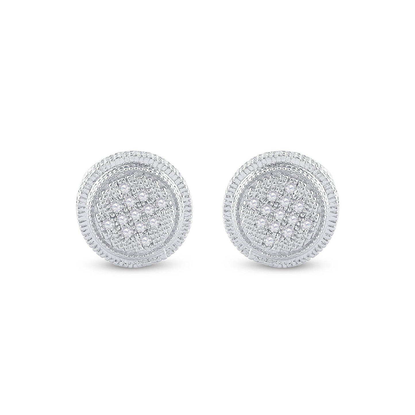 Sterling Silver Round Diamond 3D Circle Disk Earrings 1/20 Cttw