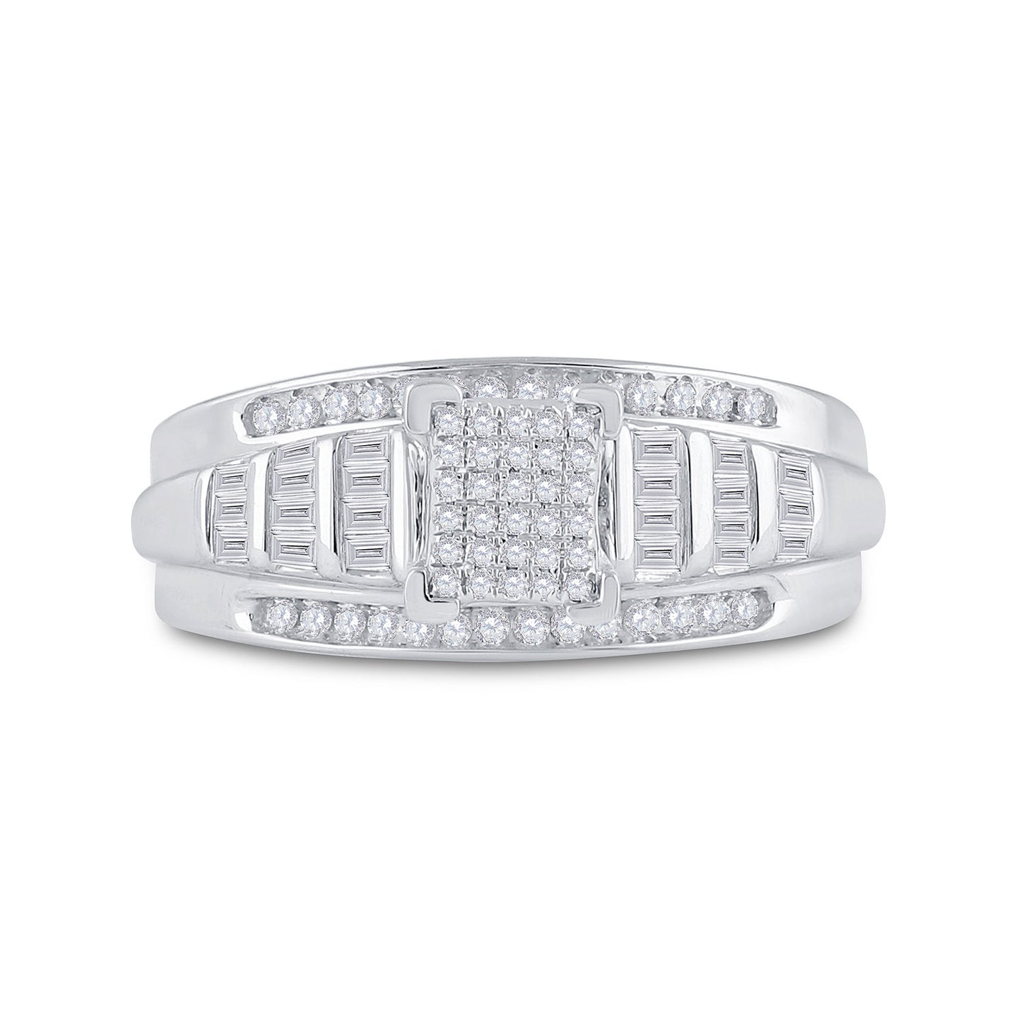 Sterling Silver Round Diamond Cluster Bridal Wedding Engagement Ring 3/8 Cttw, Womens Size: 5-10