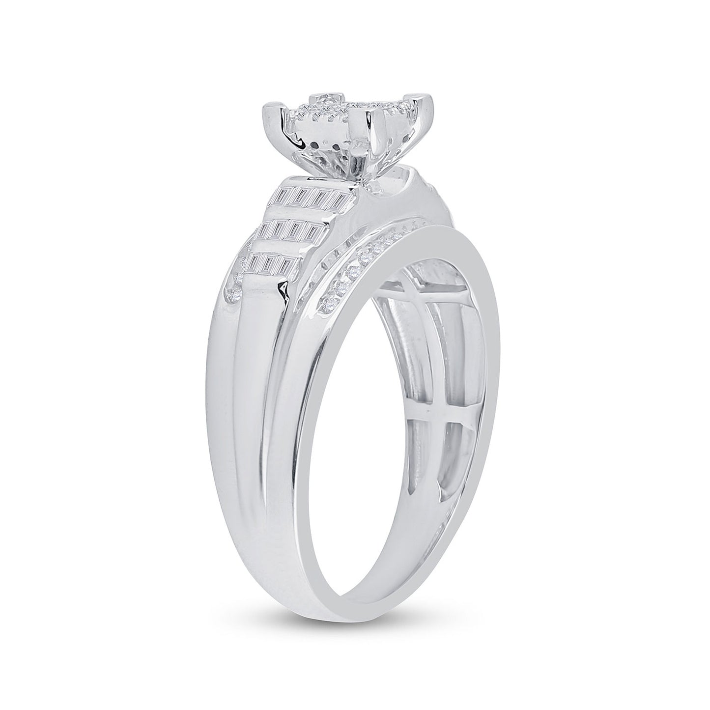 Sterling Silver Round Diamond Cluster Bridal Wedding Engagement Ring 3/8 Cttw, Womens Size: 5-10