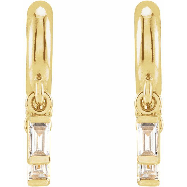 14K Yellow Gold Straight Baguette 3 X 1.5 Mm Friction Back Polished 1/5 Ctw Natural Diamond Fringe Hoop Earrings