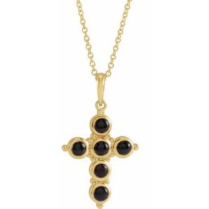 14K Yellow Gold Round 3 Mm Black Onyx Cabochon Cross Necklace, Length: 18 In