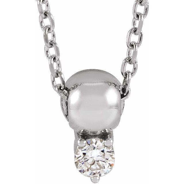 14K White Or Yellow Gold Round 2.5Mm I1, G-H 16-18 In Polished .06 Ct Natural Diamond 3-Prong Half Bead Necklace