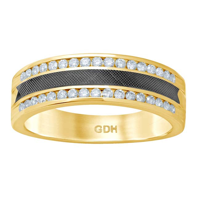 14K Yellow Gold 0.49-0.53 Cttw Diamond Mens Bands