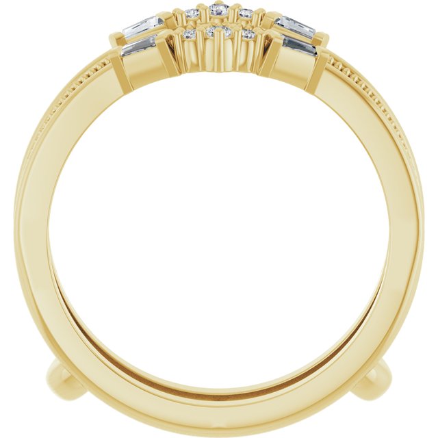 14K Yellow Gold Polished 1/10 Ctw Natural Diamond Art Deco Ring Guard, Size 7