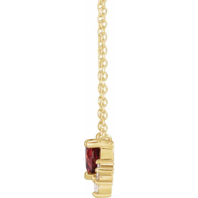 14K Yellow Gold Heart 5 X 5Mm I1, G-H 18 In Polished Natural Mozambique Garnet And .07 Ctw Natural Diamond Necklace