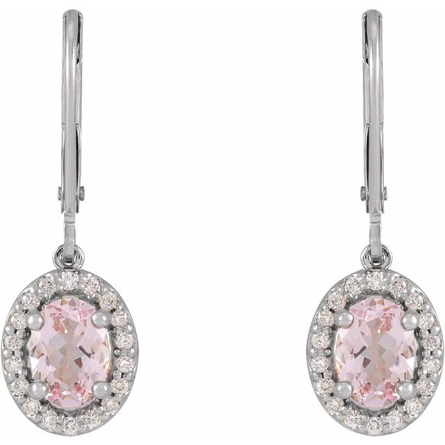 14K White Or Yellow Gold Oval 7 X 5 Mm Lever Backs Polished Natural Morganite And 1/8 Ctw Natural Diamond Dangle Lever Back Earrings