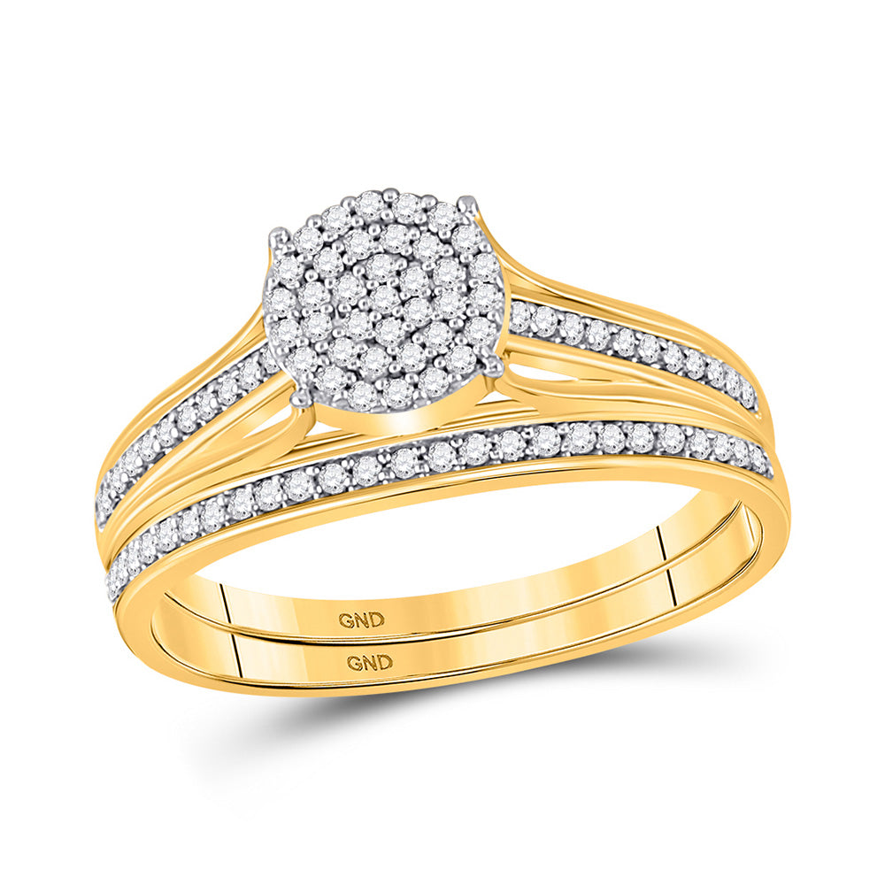10K Yellow Gold Round Diamond Bridal Wedding Ring Band Set 1/3 Cttw, Womens Size: 5-10