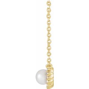 14K Yellow Gold Pearl 4.5Mm G-H I1 Cultured White Akoya Pearl And .06 Ctw Natural Natural Diamond Halo Necklace, Length: 18 In