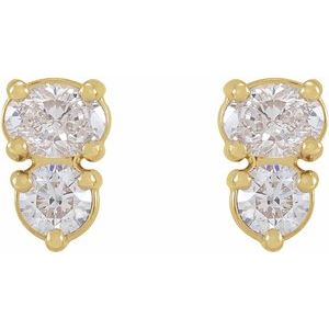 14K Yellow Gold Oval 4 X 3 Mm 1/2 Ctw Natural Diamond Stud Earrings