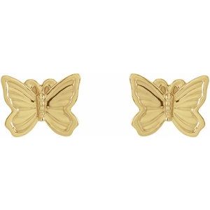 14K Yellow Gold 6.93 X 5.42 Mm Pair Friction Backs Included Polished Petite Butterfly Earrings