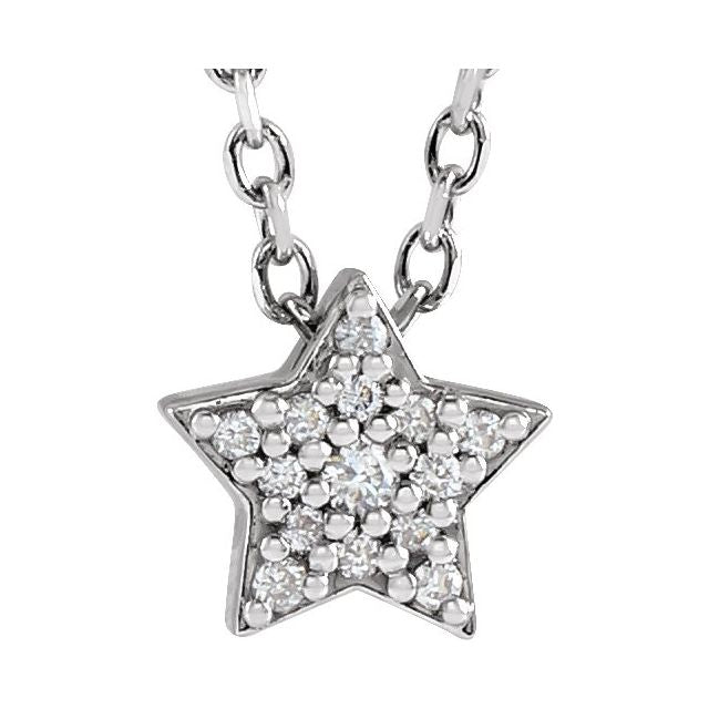 14K White Gold Round 1.3Mm I1, G-H 16-18 In Polished .04 Ctw Natural Diamond Star Necklace