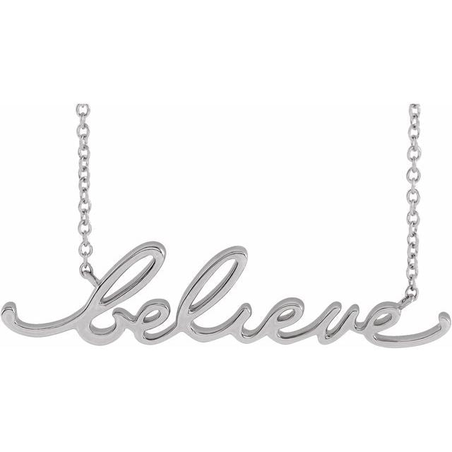 Sterling Silver 35.32 X 8.25 Mm 18 In Polished "Believe" Necklace