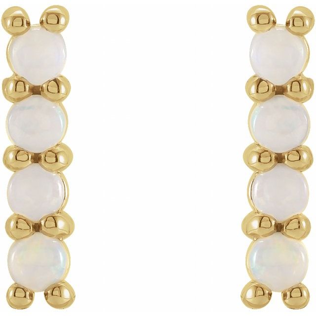14K Yellow Gold 2 Mm Round Friction Back Polished Natural Ethiopian Opal Cabochon Bar Earrings