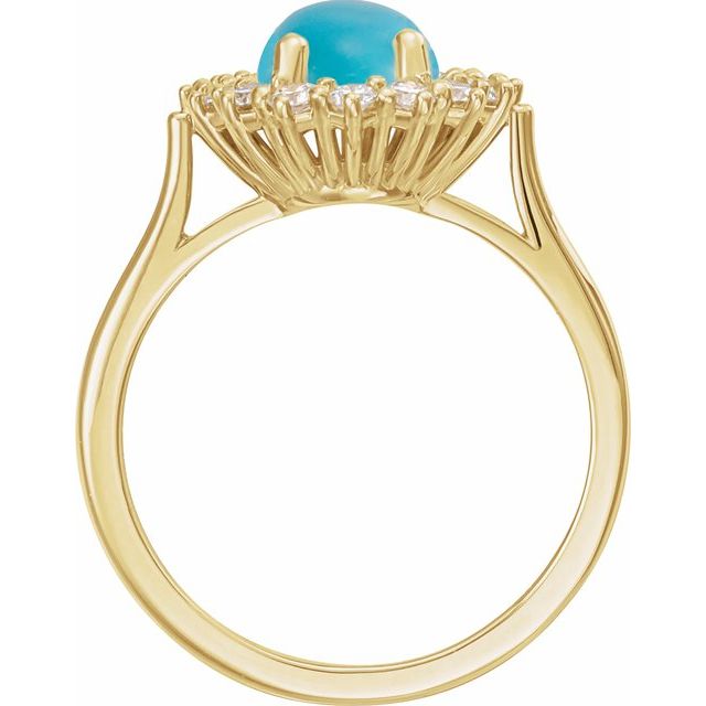 14K Yellow Gold Oval 9 X 7 Mm Polished Natural Turquoise And 3/8 Ctw Natural Diamond Halo-Style Ring, Size 7