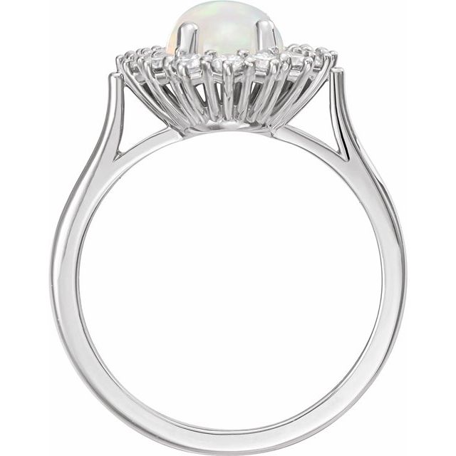 14K Yellow Or White Gold Oval 7 X 5 Mm Polished Natural Ethiopian Opal And 1/5 Ctw Natural Diamond Halo-Style Cabochon Ring, Size 7