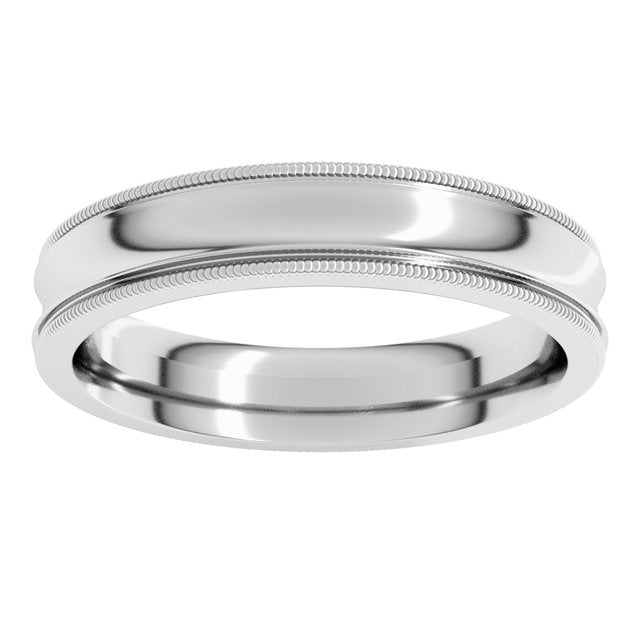 14K White Gold Standard Weight Milgrain Concave Comfort Fit With Edge Band