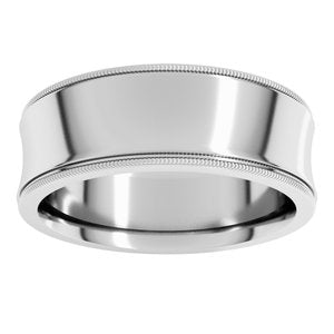 14K White Gold 7 Mm Milgrain Concave Comfort Fit With Edge Band Size 12