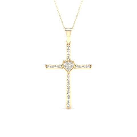 10K Yellow Gold 0.12 Cttw Diamond Cross Charms