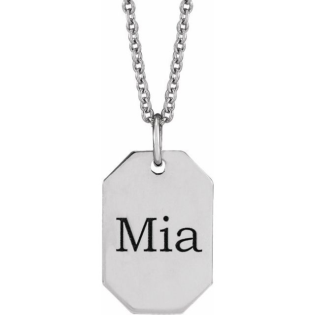 14K White Gold 16.37 X 9.17 Mm 16-18 In Polished Engravable Dog Tag Necklace